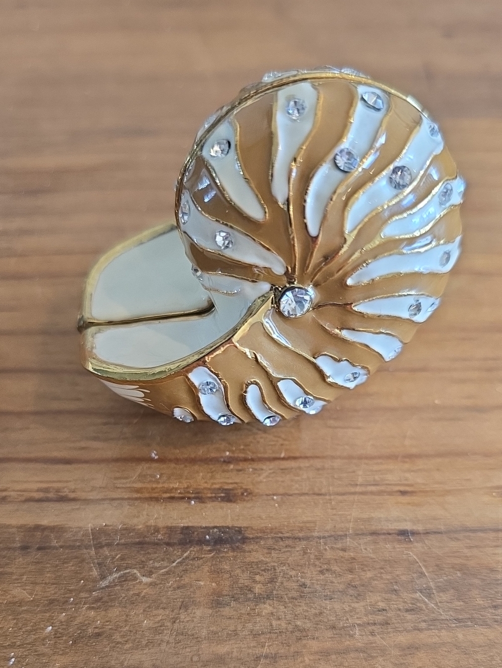 Nautilus Shell Enameled Box with Rhinestones - Picture 6 of 16